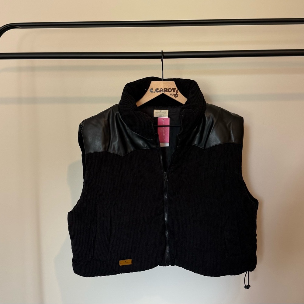 NWT Simply Southern Cropped Corduroy Faux Leather Vest